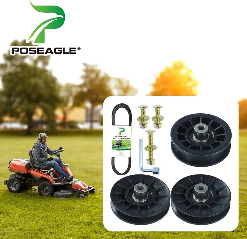 POSEAGLE 2 Pack 532194326 Idler Pulley with 532194327 Idler Pulley 532130969 V Belt Replaces 194326, 194327 for Husqvarna LGT 2654, YTH 1542 XPT, YTH 20 K 46, YTH 2348, YTH 2454, LGT 2554 Ride Mowers - Image 2